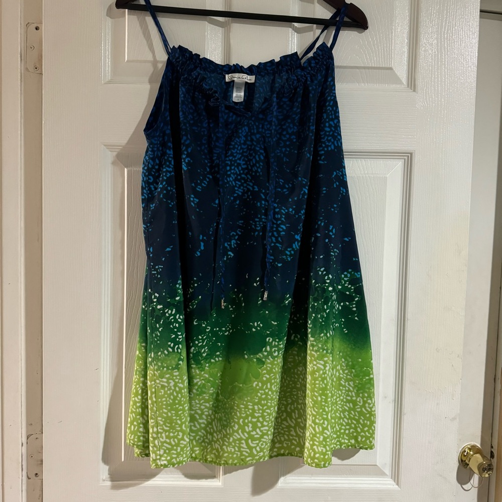Oscar de la Renta • Mini Dress • Ombré • Blue Green • Spaghetti Strap